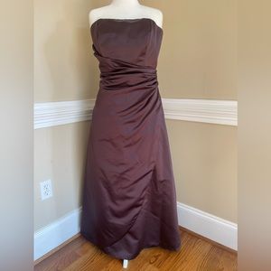 Davids Bridal Strapless Evening Gown, Size 18, Brown Satin, Formal, Event